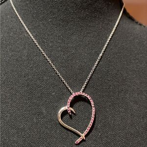 Alwand Vahan Sterling silver big Pink Heart pendant Necklace 16 in chain